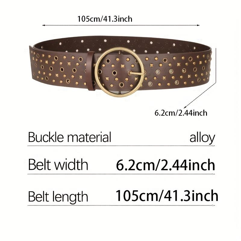 Women's Belt Retro Fashion Hollow Out Large Circular PU Leather Waist Closure Feature Rivet Decoration, Pair With Skirts, Coats