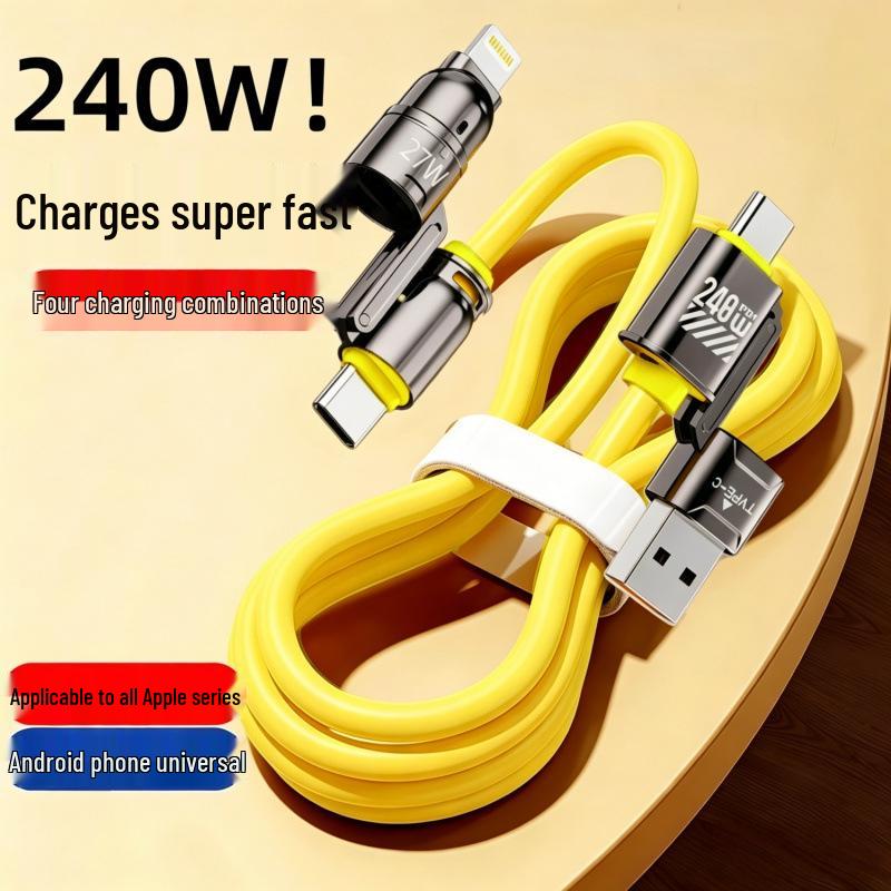 4-in-1 Fast Charging & Data Cable for Apple, Type-C, Huawei, OPPO, Xiaomi, Honor, Car Charger Compatible