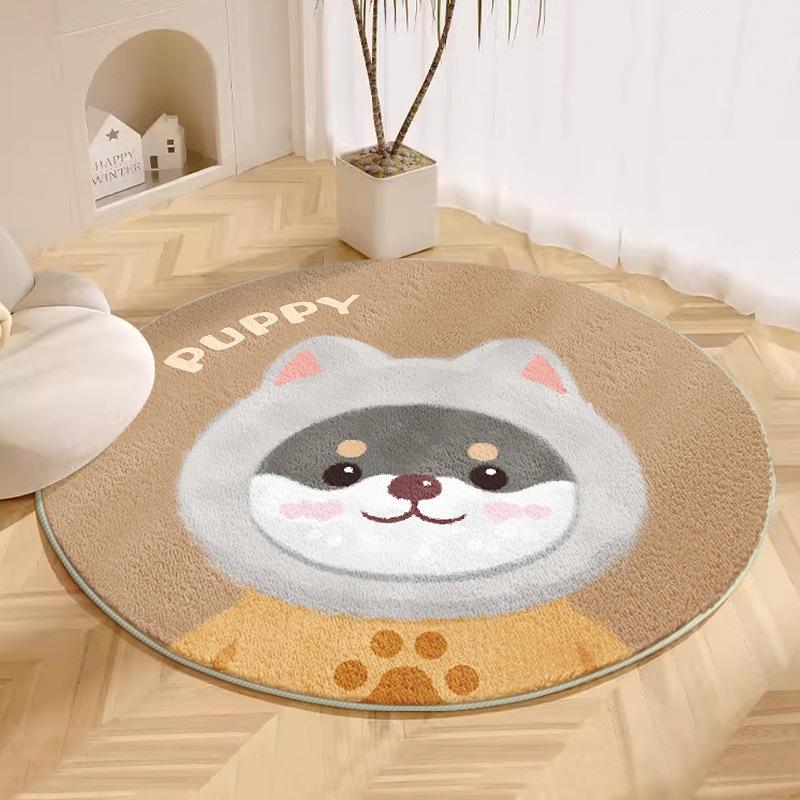 Cute Cartoon Pink Carpet for Girls: Cool-Proof Round Faux Cashmere Bedside Rug.