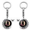 Alphabet Letter Keychain Metal Initial Pendant Key Ring with Floral Print Double Sided Design for Bag Purse Accessories