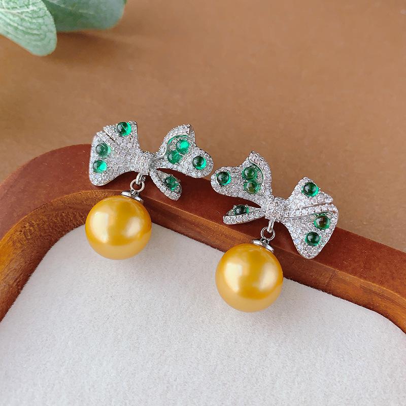 Pearl Set Earrings Needle Necklace Bow Pearl Design Temperament Premium Women'S