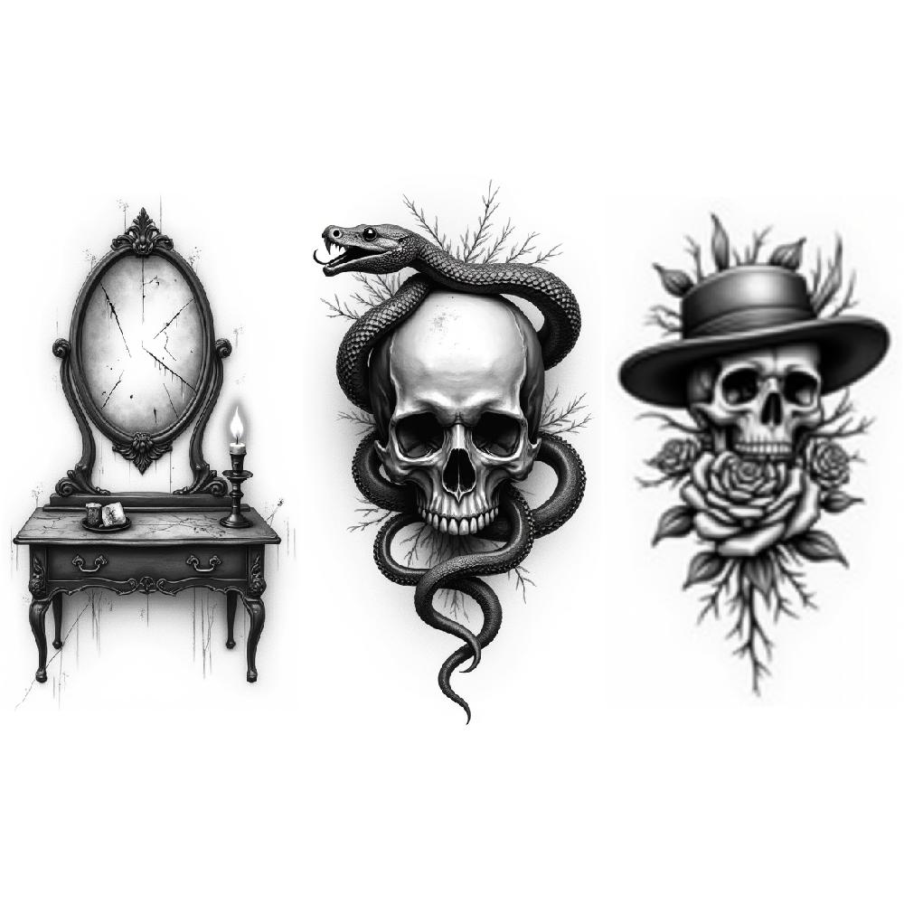 3pcs Temporary Tattoo Realistic Temporary Tattoos Skull With Snake Skull With Roses Deer Skull For Women Adults Men