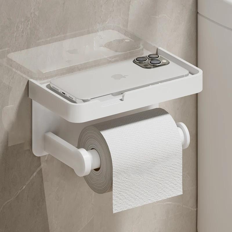 Aluminum Alloy Paper Holder Wall-Mounted Toilet Roll Paper Holder No Drilling Bathroom Kitchen Paper Holder