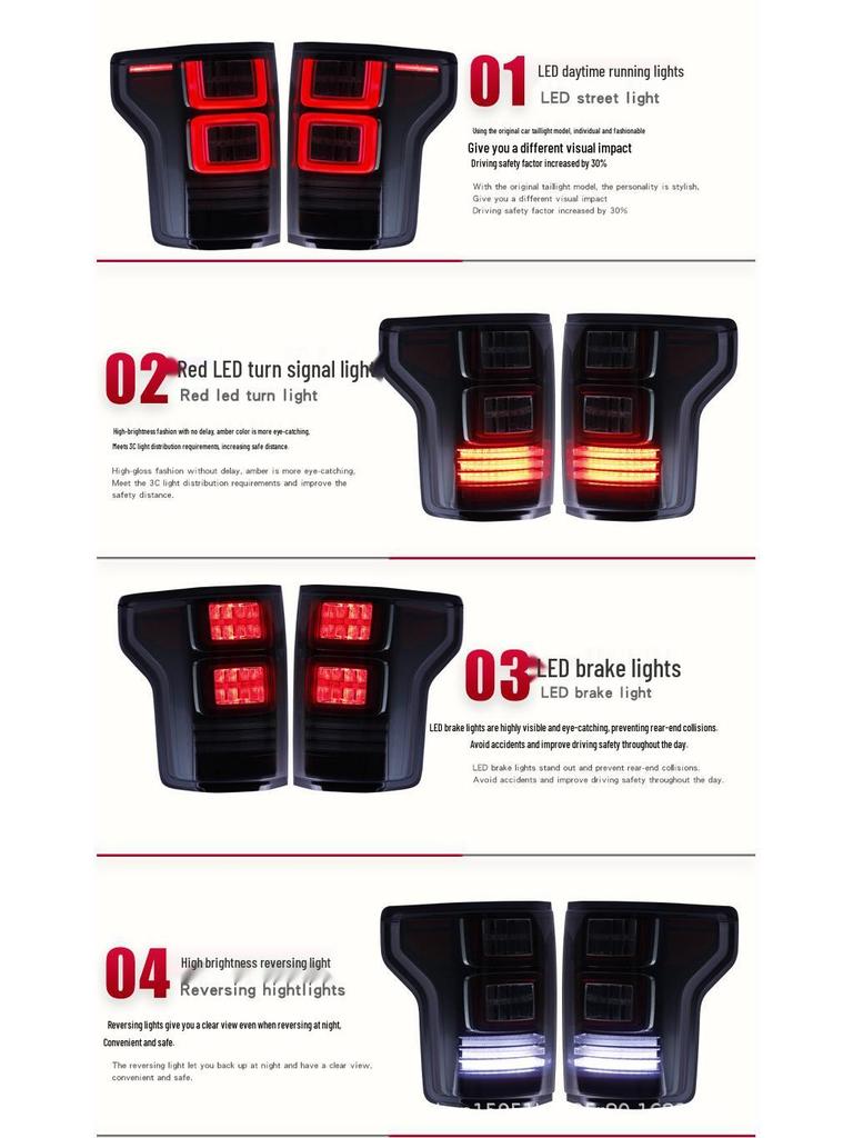 Compatible with 2015-2021 Ford Raptor F150: LED Taillight Assembly with Daytime Running and Brake Lights