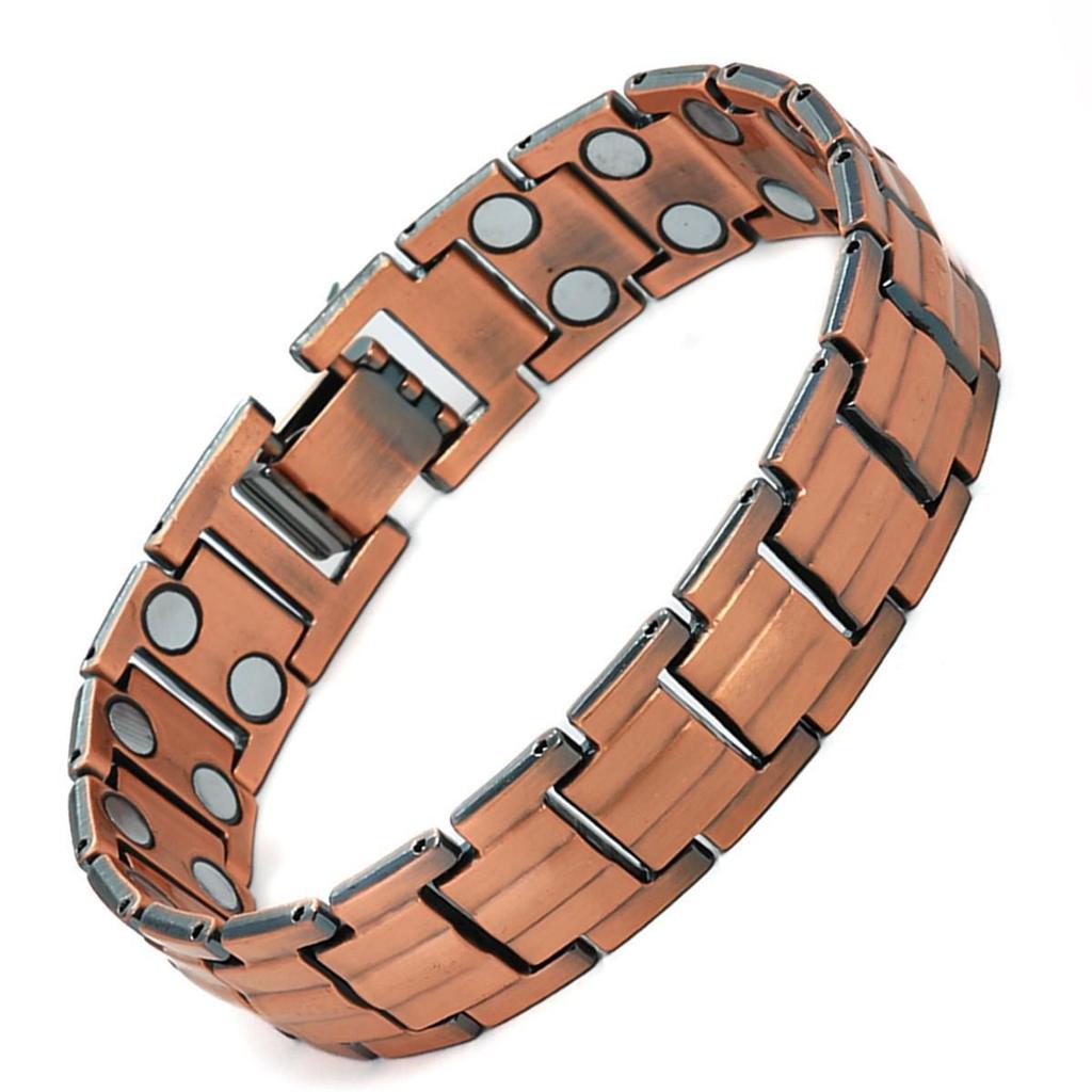 Bracciale Magnetico Rame Antico Rosso Retrò da Uomo - Design Regolabile a Riga Larga per Coppie