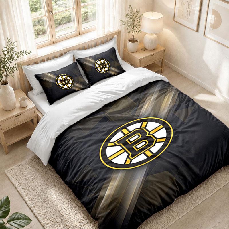 Bedding Set 1 Duvet Cover 2 Pillowcases Boston Bruins Print Bedroom Home Decoration