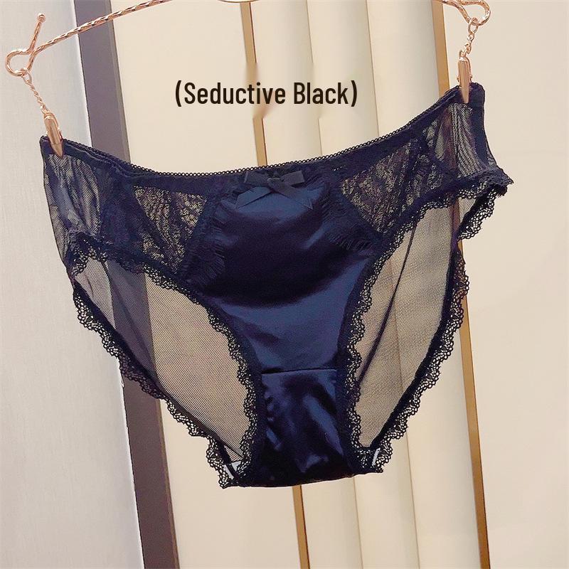 

Атласна мереживна високоеластична великого розміру шовковиста безшовна білизна - японський стиль L чорний