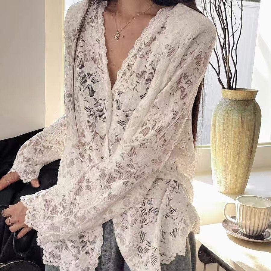 Herbst 2025 Französische Spitze V-Ausschnitt Cardigan Top