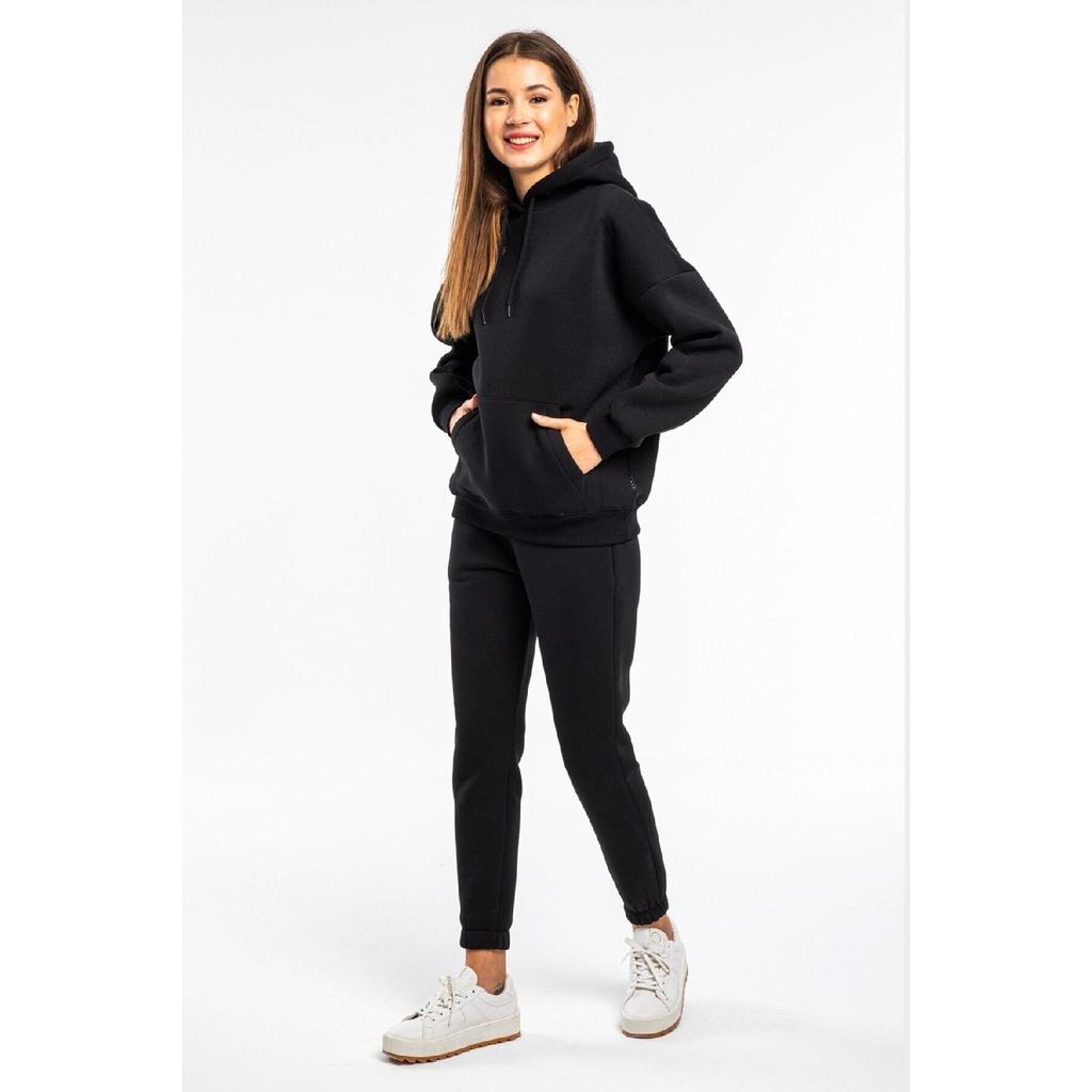 Hooded Women's Black Color 2 Thread Fleece Tracksuit Set Cy84201
