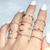 10 Pcs/Set Lady Fashion Gold Pearl Ring Jewelry Set Crystal Flower Moon Star Opening Heart Geometric Rings