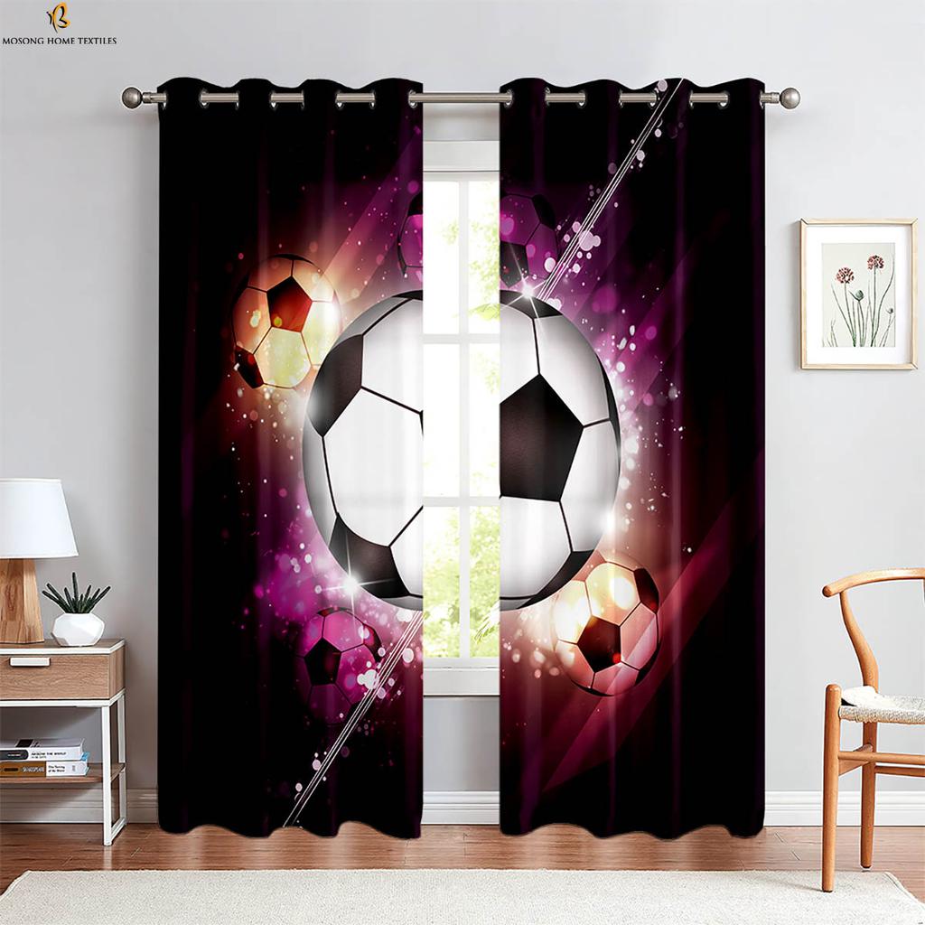 Durchbrich die Ziegelmauer Cool Fußball 3D-gedruckte Vorhänge Kinderzimmer Wohnzimmer Küche Schlafzimmer Dekorative Vorhänge 2 Stück