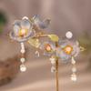 Tassel Ancient Hair Clip Pearl Hanfu Headwear Elegant Silk Flower Hairpin  Cheongsam Accessories