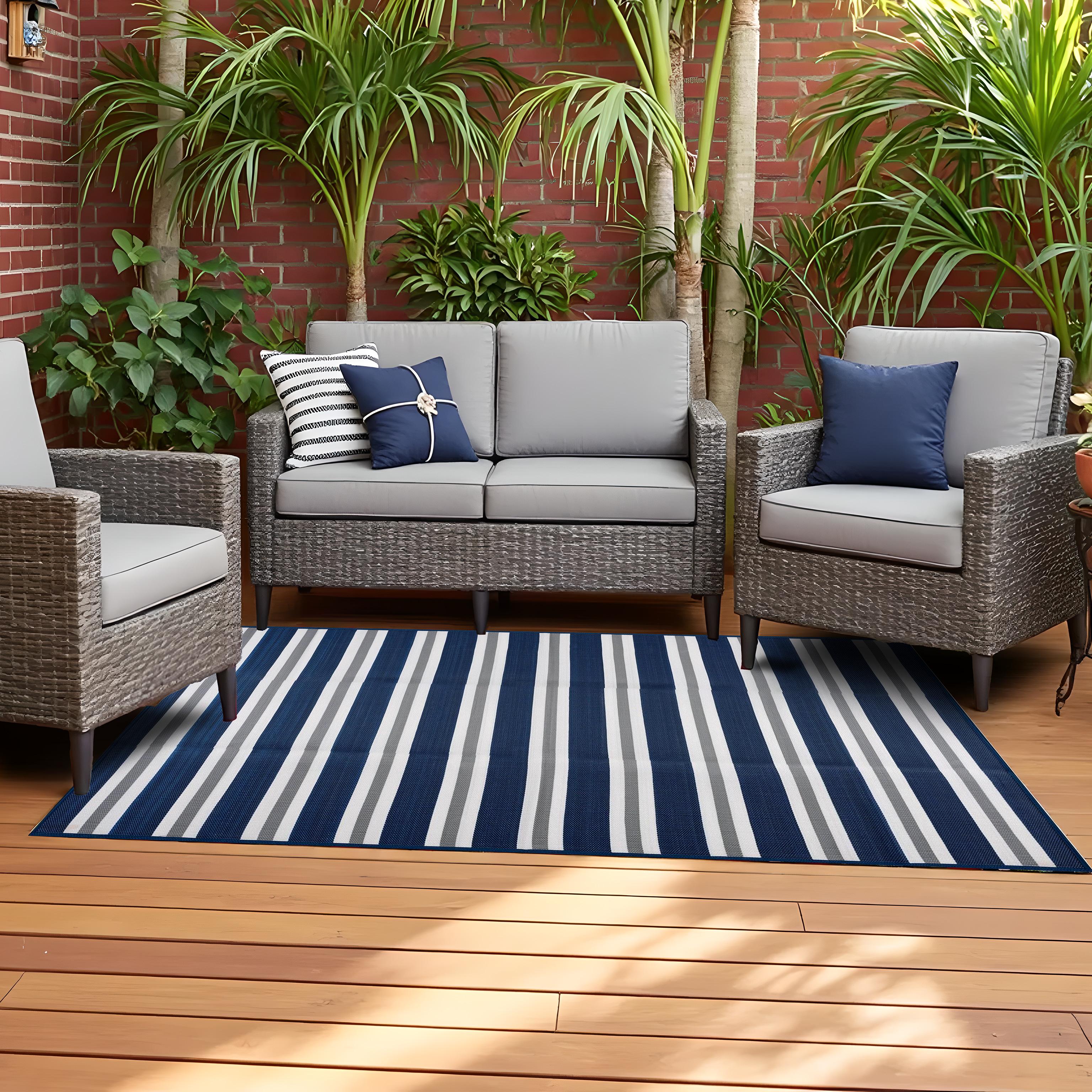 

Outdoor Plastic Straw Rug, Large Outdoor Plastic Rug, Reversible Mat, Carpet for Patio, Camping Mat, Outside Carpet, Garden Plastic Carpet 120 x 180 cm синій/сірий колір