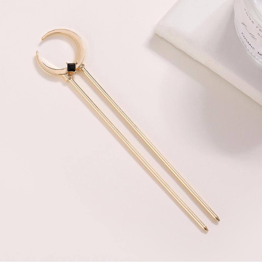 

Trendy U Shape Metal Moon Hair Sticks for Women Vintage Elegant Chinese Black Crystal Hairpins DIY Hairstyle Hair Accessories