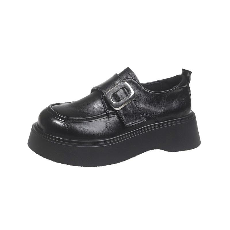 Platform Loafers Women's 2025 New Spring British Style Single Shoes Soft Leather Comfortable Muffin Soft Sole Black Small Leather Shoes