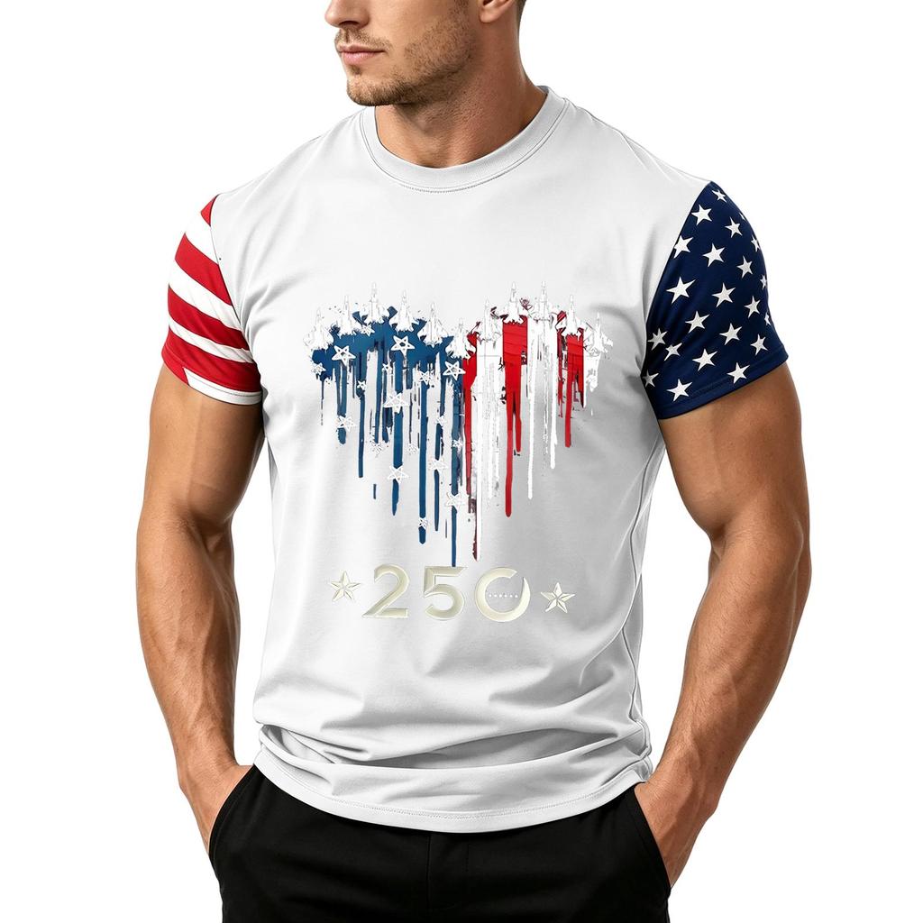 Men's Independence Day Flag Print Short Sleeve T-Shirt, Loose Casual Daily Summer Tops
