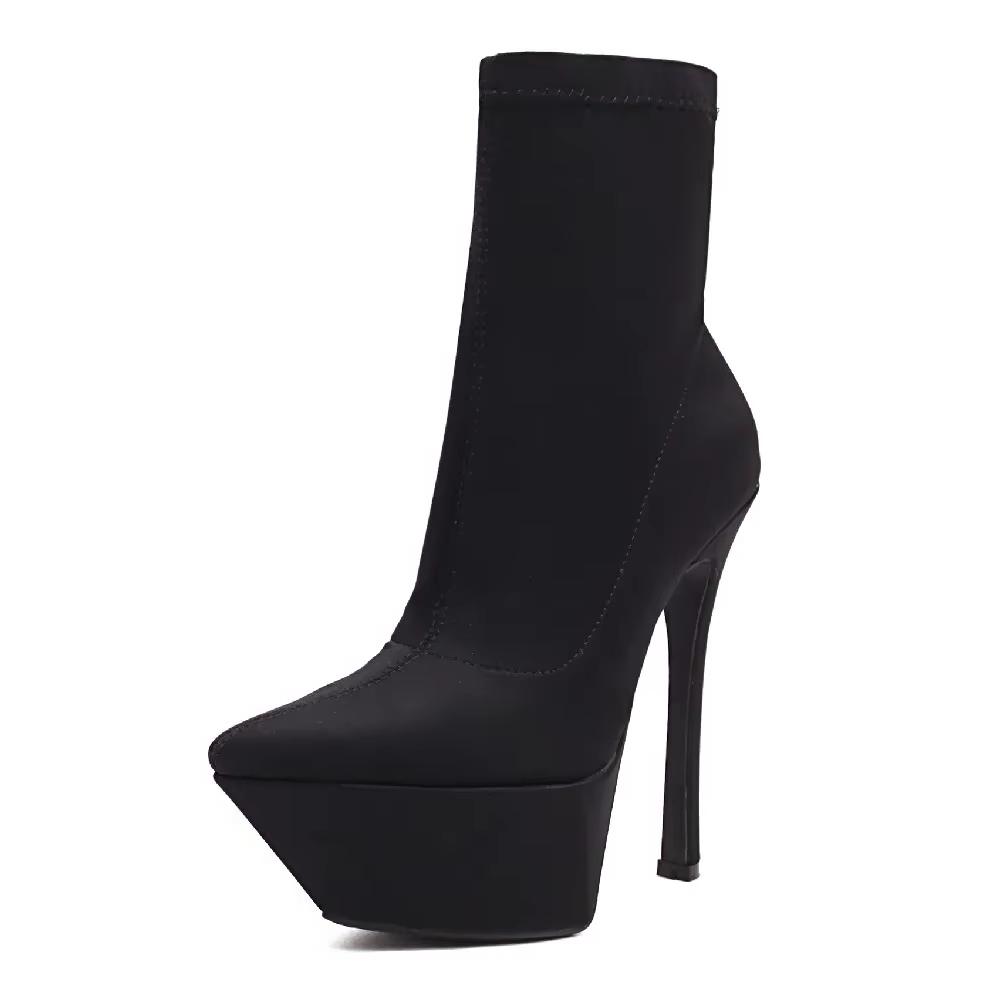 

Женские ботильоны на платформе, сексуальные синие, розово-красные, из эластичного атласа, на высоком каблуке-шпильке, для вечеринки, с острым носком, весенние, женские, слипоны, короткие ботинки 38