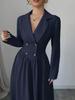 Women's V-Neck Long Sleeve High Waist Pleated Maxi Dress