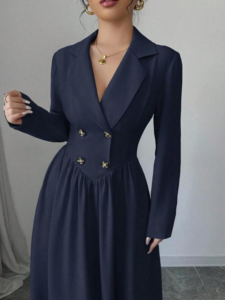 Women's V-Neck Long Sleeve High Waist Pleated Maxi Dress