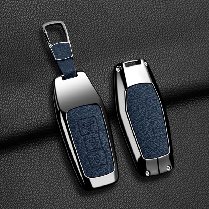 Zinc Alloy Leather Car Key Case for A5 A6L 2025 Keychain Remote Protection Cover Shell Fob Bag Ring Accessories