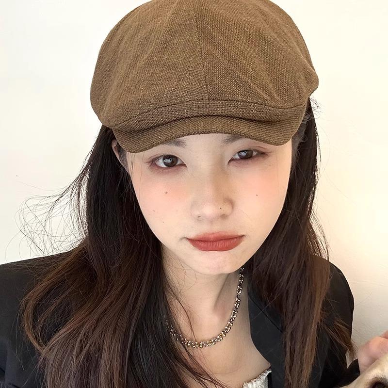 Blogger's same style forward hat for women, summer cotton and linen, breathable retrok-style british beret, reverse cap for men