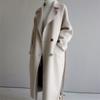 Womens Long Wool Blend Coat Over Knee Loose Fit Tailored Waist Belted Double Face Outerwear