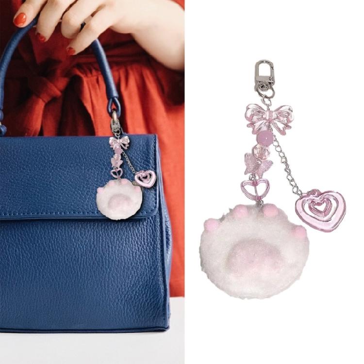 Plush Cat Paw Keychain Ornament Fashionable Accessory for Women and Girls