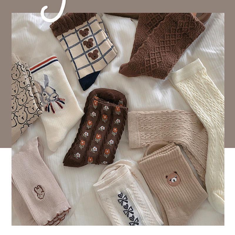 Dame Sokker i Jordfarger med Tegneserie - Trendy Vår/Høst Koreansk Stil