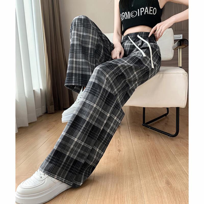 Demana Flattering Elastic Waist Plaid Wide-Leg Pants