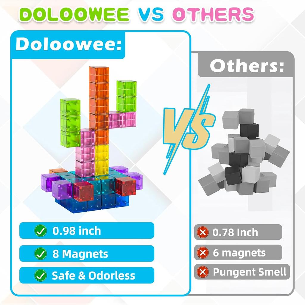 Doloowee 50 PCS Magnetic Blocks, Transparent Magnetic Building Cubes Magnet Blocks for Kids Ages 4-8, STEM Preschool Toys Montessori Sensory Magnet