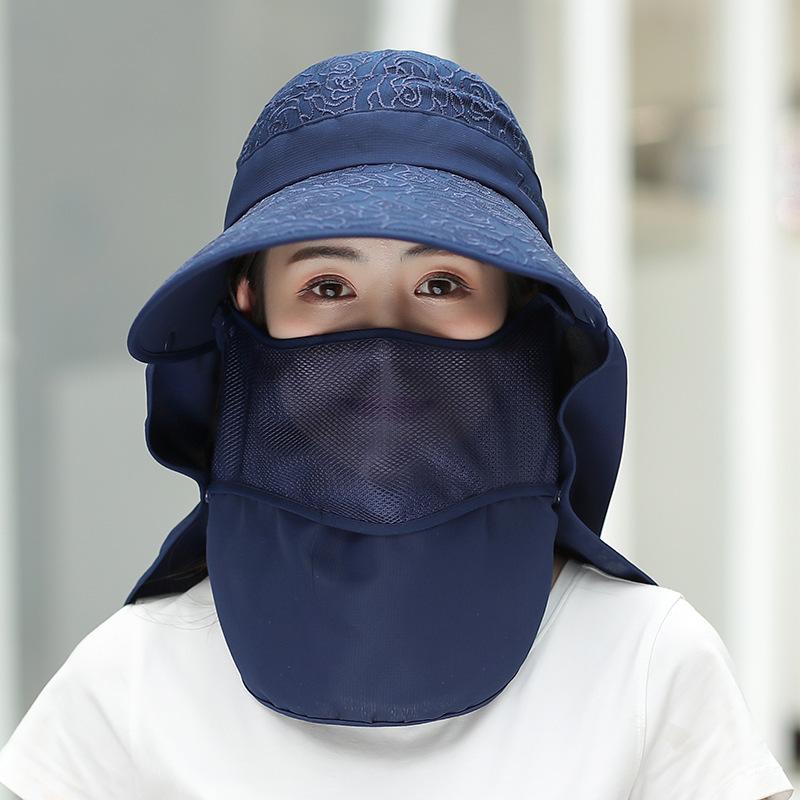 Women Wide Brim Face Mask Sun Hat Detachable Neck Face Flap Ponytail UV Protection Visor Hat Garden Fishing Hiking