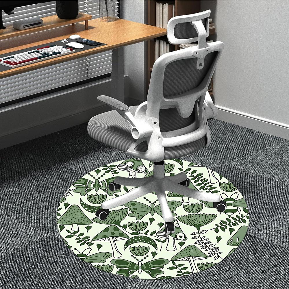 1pc Mushroom Butterfly Office Round Area Rug, Indoor Mat Suitable For Office, Under Office Chairs Bedroom Living Room Home Decor, Room Deco