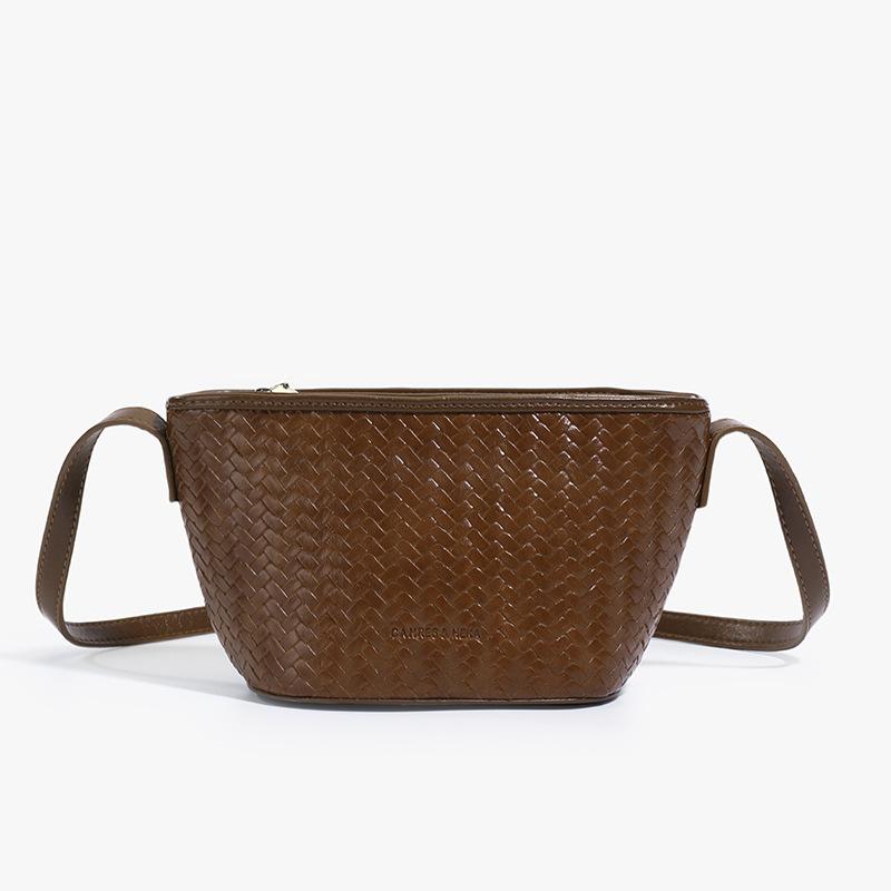Simple Casual Bucket Bag Texture Spring and Summer New Popular Woven Fashion Single Shoulder Oblique Span Women's Bag
