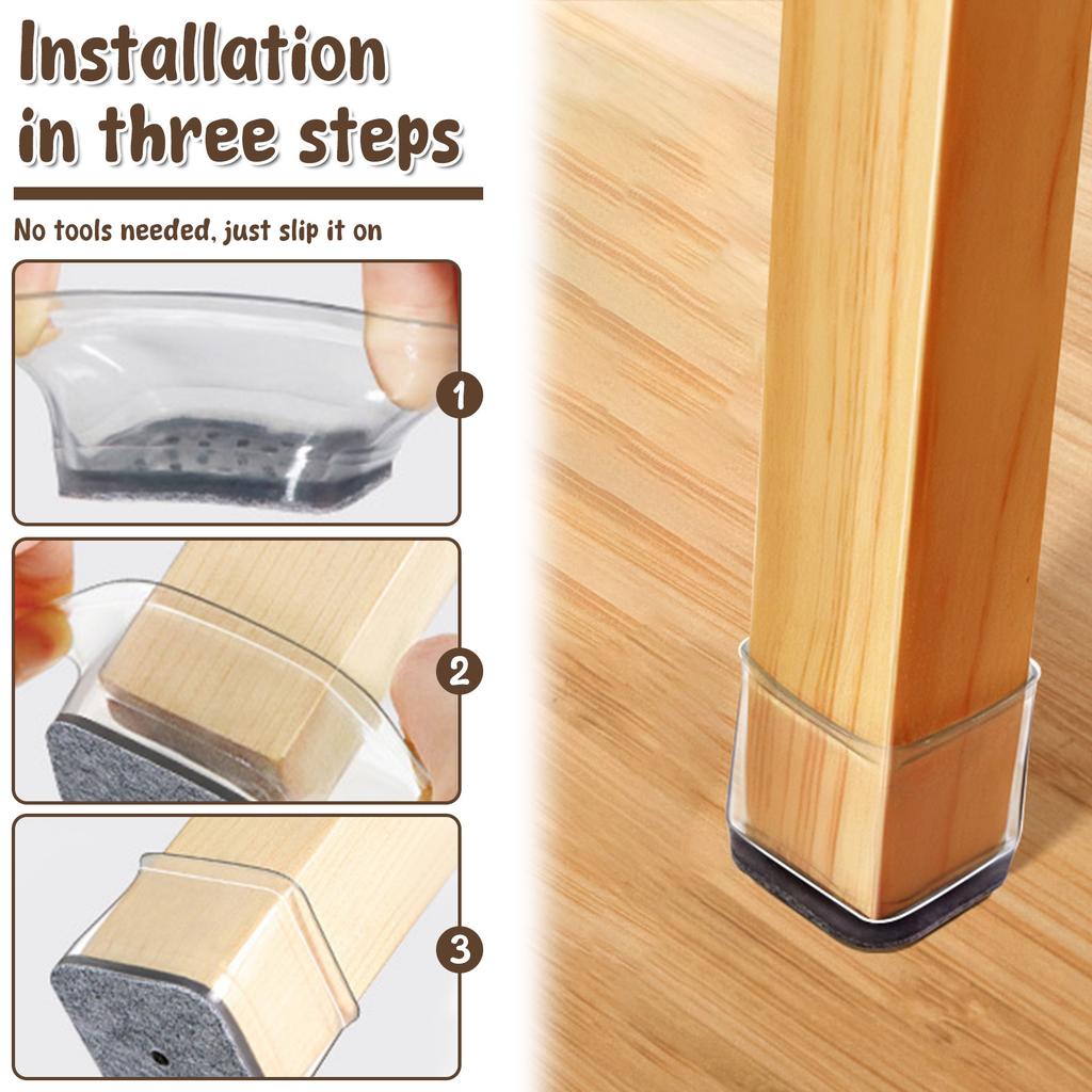 32 Pcs Silicone Chair Leg Floor Protector M/L/XL Anti Slip Furniture Leg Cover with Felt Bottom Square Furniture Feet Protectors