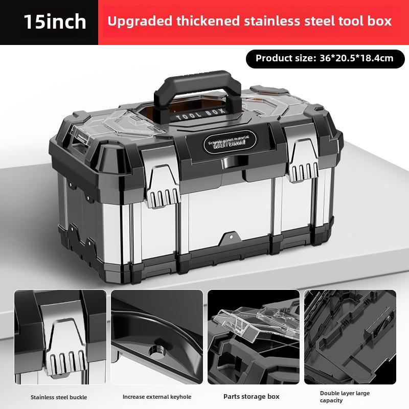 Green Forest Stainless Steel Toolbox: Multifunctional Storage for Hardware & Electricians