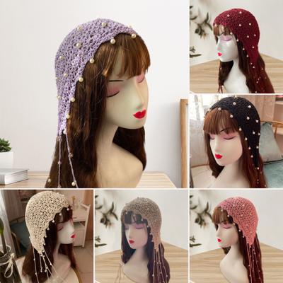 Women Hat Solid Color Faux Pearl Design Super Soft Breathable Wear Resistant Women Spring Autumn Knitted Hat Beanie Cap Decor for Daily Wear