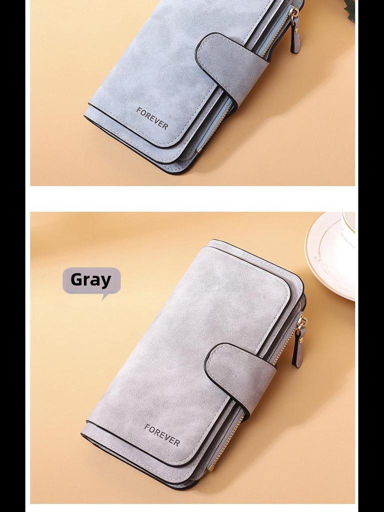 Korean Women's PU Leather Frosted Clutch: Multi-Purpose Long Wallet & Large Capacity Card Holder