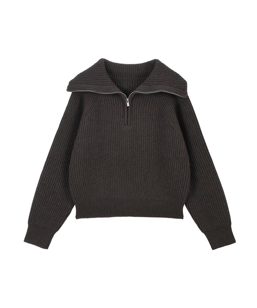 RENEJ Wool Wide Ribbed Half Zip-Up