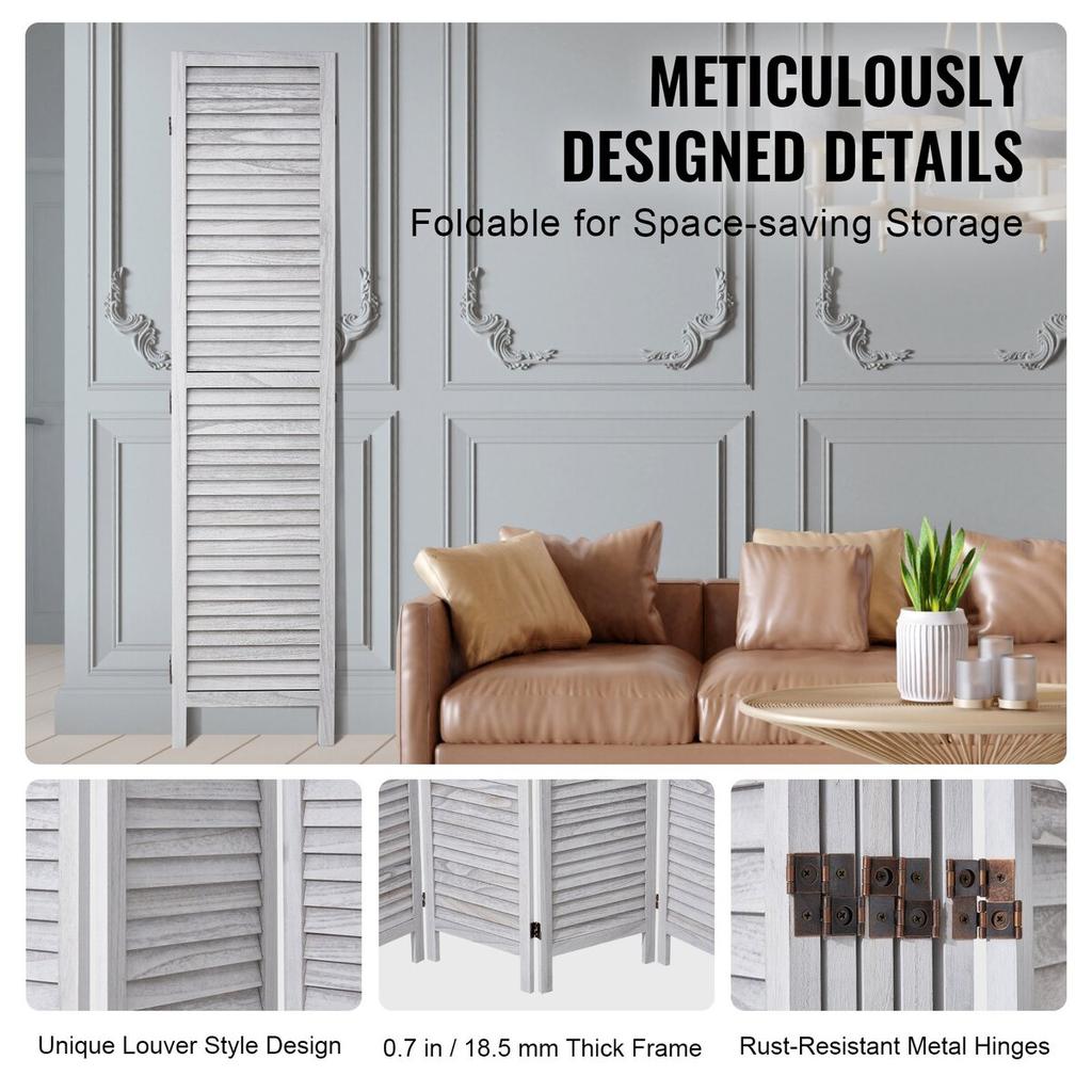 Wood Room Divider Wooden Privacy Screen 6 Panel Room Separation Divider
