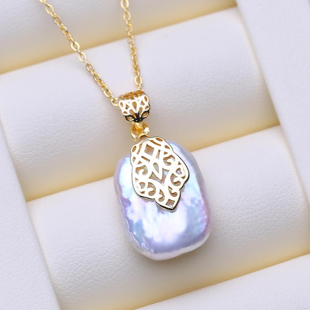 LSOOYH Natural Freshwater Big Baroque Pearl Necklaces Party Elegant Vintage Pendant, Birthday Gifts for Women