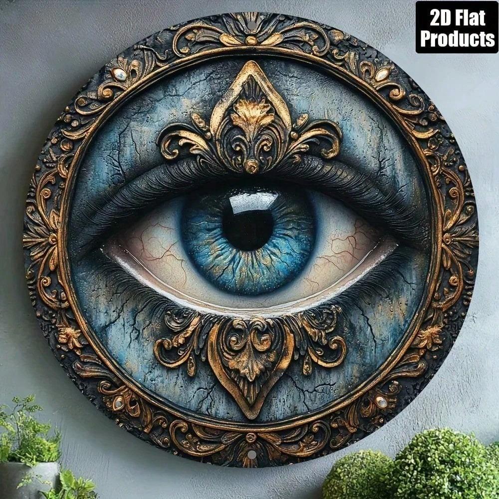 Vintage Metal Tin Sign Evil Eye Wall Decor 8x8 Inch Bohemian Protection Plaque