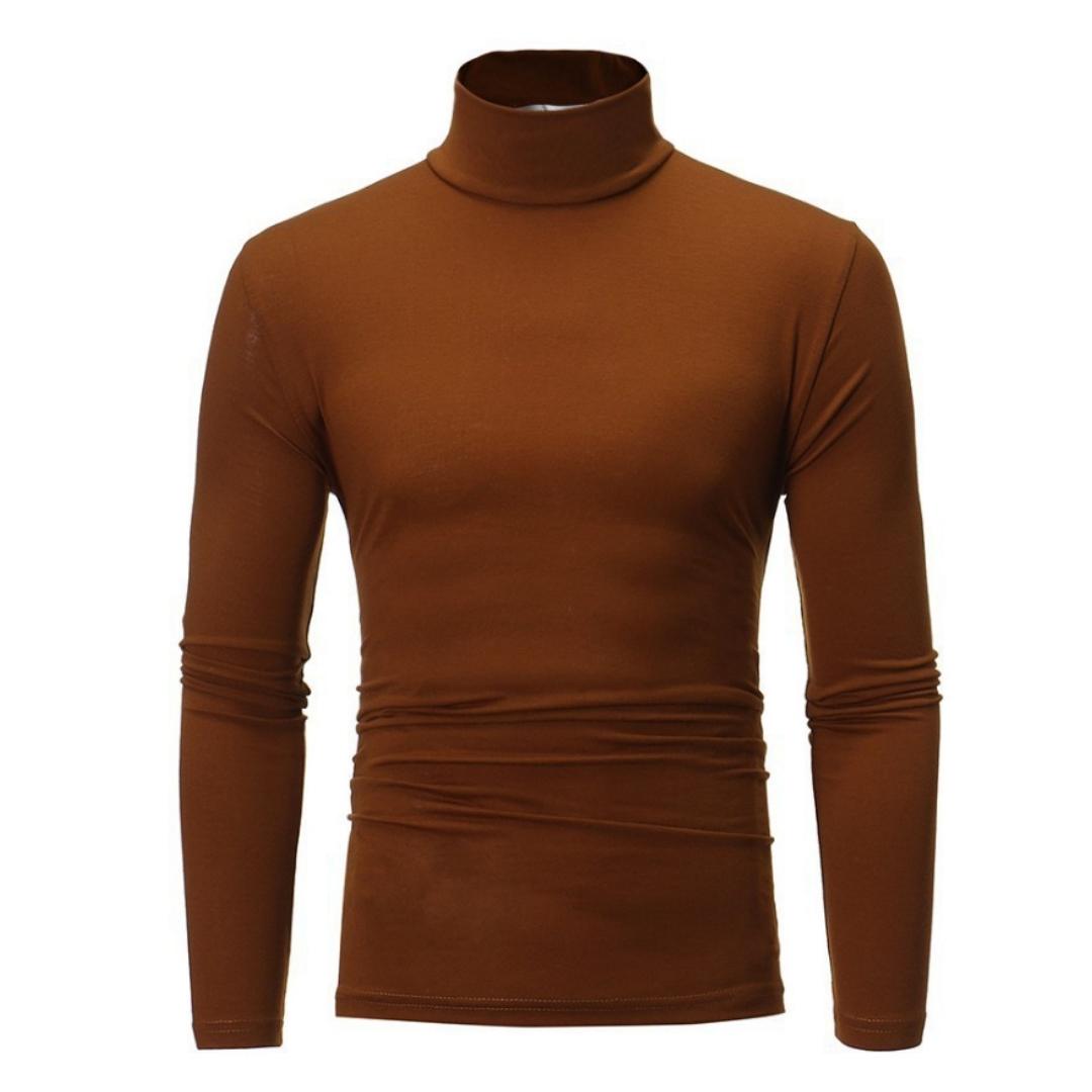 

Модна водолазка з довгим рукавом для чоловіків, м’яка однотонна трикотажна сорочка на осінь-зиму M кавовий