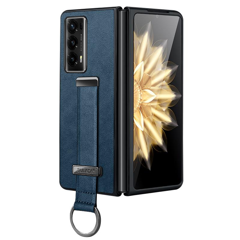 

SULADA Серия Fashion для Honor Magic V2 5G Чехол для телефона из ПУ кожи+ПК Регулируемый ремешок на запястье Подставка Чехол Blue