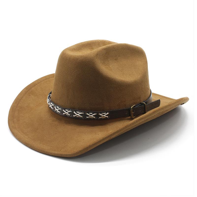Vintage Tibetischer Zylinder Western Cowboyhut Sonnenhut Herren- und Damen-Ein-Wort-Oberteil Wildlederhut Ritterhut