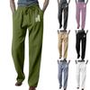 Men's Loose Casual Cotton Linen Trousers Elastic Tie Printed Straight Pants