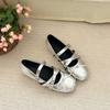 Silver Inner Height Increase 6cm Ballet Single Shoes Women's Summer New French Bow Mary Jane Shoes Flat Large Size Women's Shoes