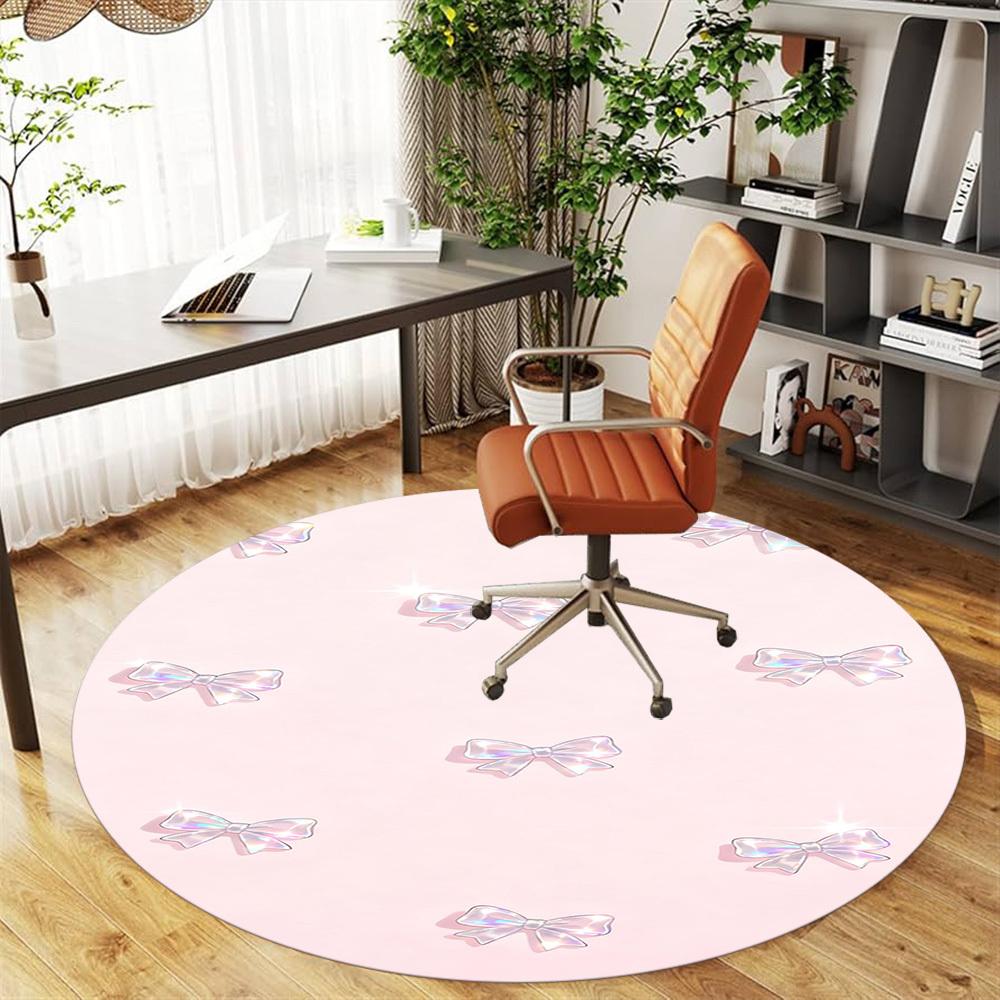 1pc Bowknot Pink Round Chair Mat Office Area Rug - Non-Slip, Floor Mat for Office, Bedroom, and Indoor Decor P127049