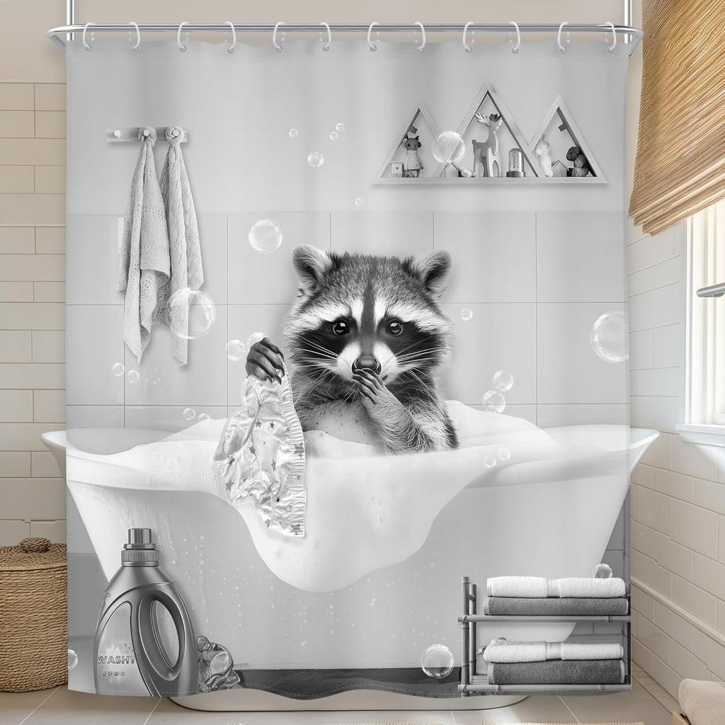 Kids Funny Dog Shower Curtain Cute Hilarious Animals Puppy Wooden Window Floral Flowers Bubbles Leaves Plant Botanical Fabric