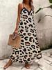European & American Plus Size Leopard Print Maxi Dress, Spaghetti Strap, V-Neck, Loose Fit, Holiday Style (2025)