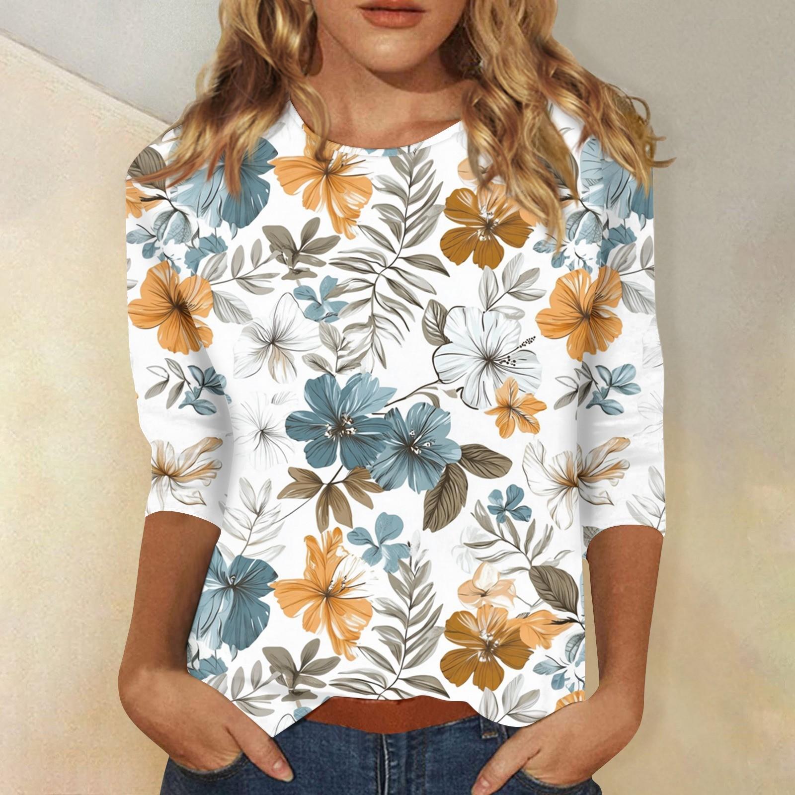 

Женская модная повседневная футболка с круглым вырезом и рукавом 3/4, женский топ S